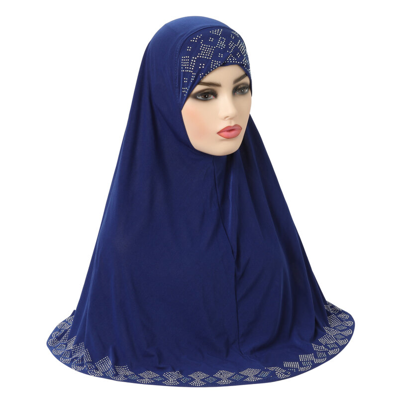 모조 다이아몬드가 달린 이슬람 아미라 히잡, H146, 고품질 중간 크기, 70x70cm, 이슬람 스카프, 머리 감싸기