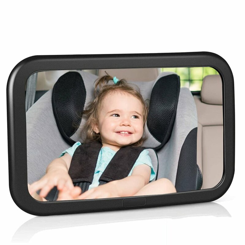 Cermin Kursi Belakang Bayi Rotasi 360 Derajat Pandang Besar Kursi Bayi Kaca Spion Mobil Pita Elastis Dapat Disesuaikan