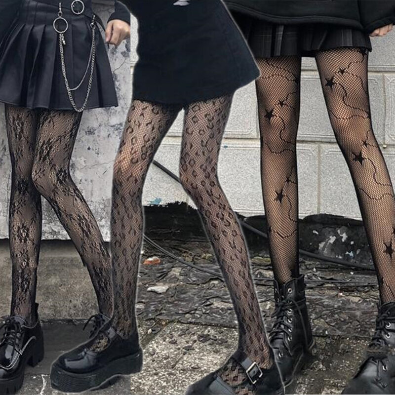 Pantimedias negras góticas de Francia, Medias de rejilla Retro Harajuku, Medias ajustadas para primavera y otoño