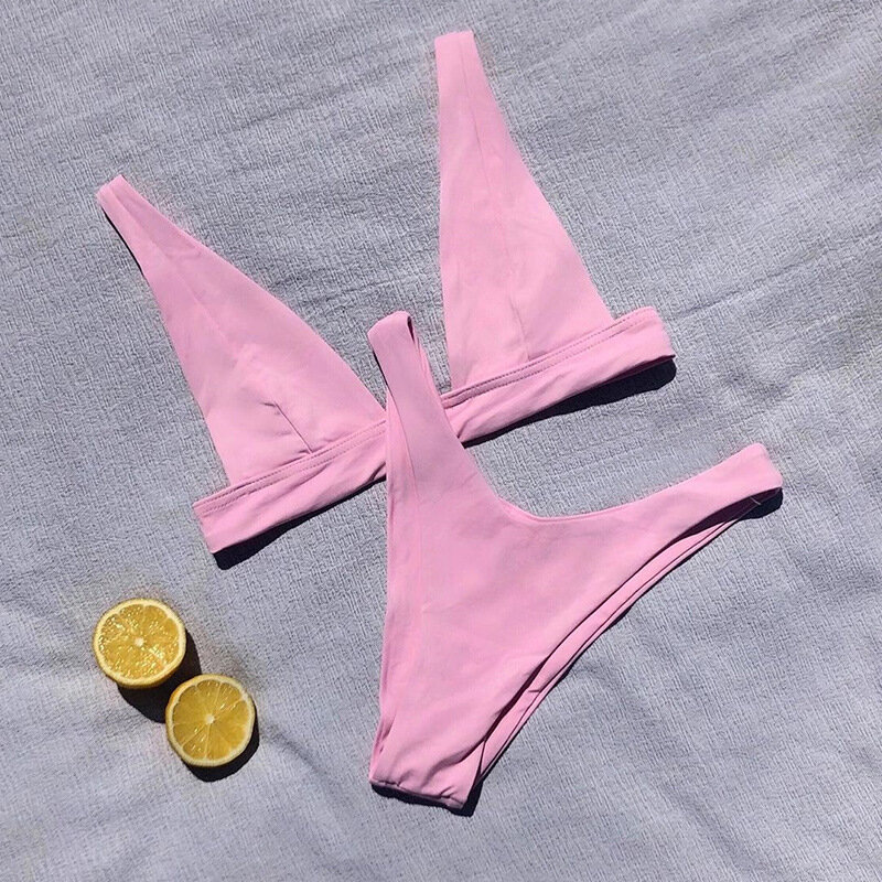 Bikini de fisión de Color puro para mujer, traje de baño Sexy, 2 piezas, conjunto de 2 piezas, 2021