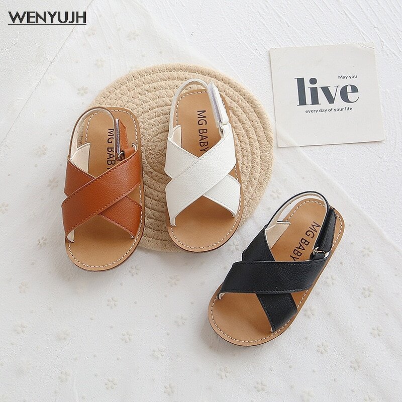 Toddlers Boys Girls Sandals 2021 Summer Children's Beach Shoes Kids Fashion Sandals Cross-tied Anti-sliperry Soft Simple New Hot