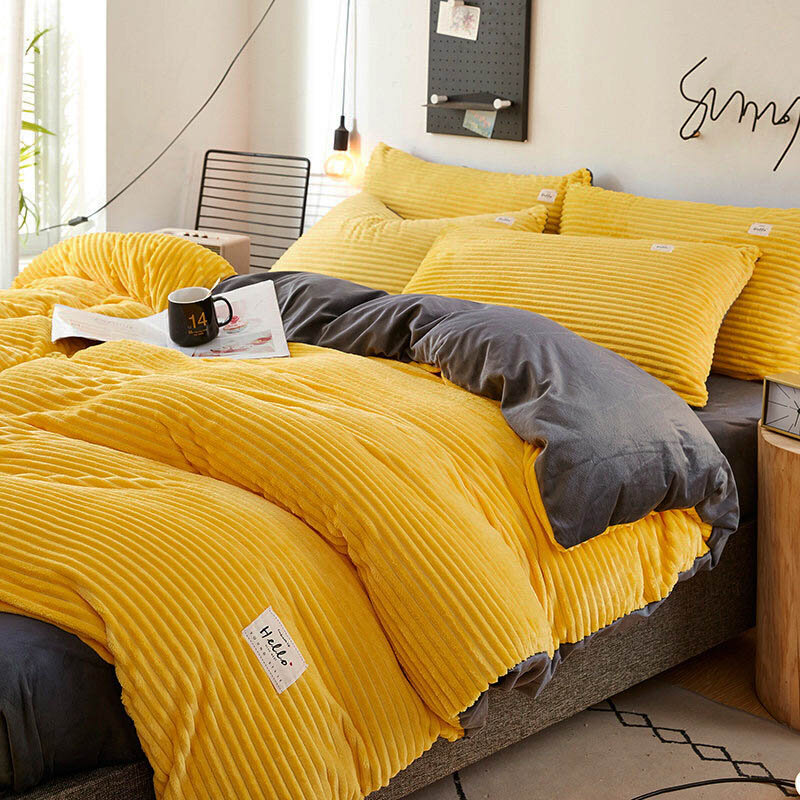 Einfarbig Quilt Abdeckung Für Schlafzimmer Korallen Samt Bettbezüge Verdicken Bettwäsche Set Halten Warme Doppel Bettwäsche Qualität Bettbezug