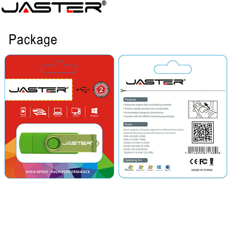 Флеш-накопитель JASTER, OTG флеш-диск USB 2,0 cle usb 2,0, 4 ГБ, 8 ГБ, 16 ГБ, 32 ГБ, 64 ГБ
