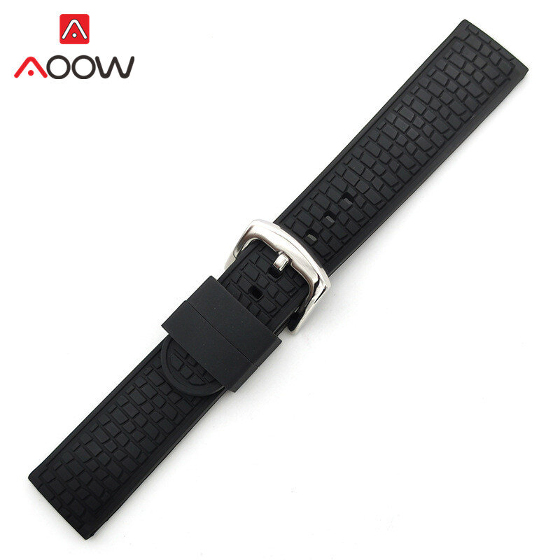 Universal Silicone Sport Strap 20mm 22mm Stainless Steel Buckle Waterproof Sport Men Replacement Bracelet Band Watch Accessories