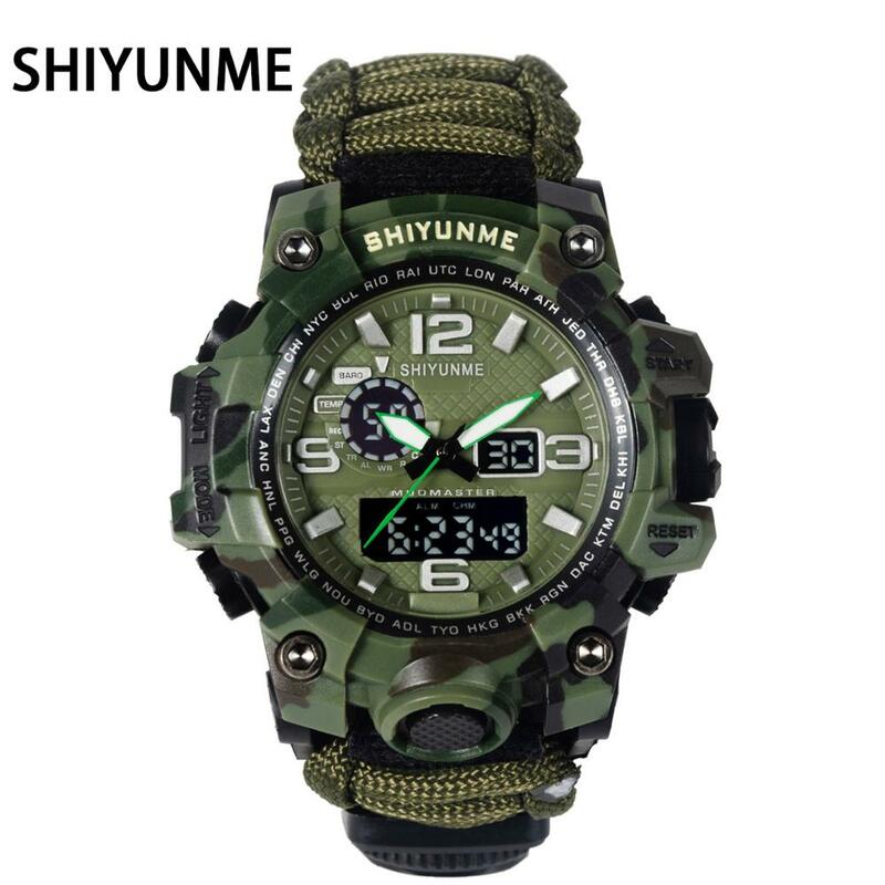 Shiyunme-relógio de pulso masculino, modelo militar para homens, relógio de quartzo, com mostrador duplo e digital de led, à prova d'água, 50 metros