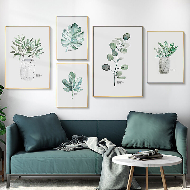 Настенная живопись AAHH, постеры, зеленые растения и цветы, настенная живопись, Настенная картина для украшения гостиной, без рамки