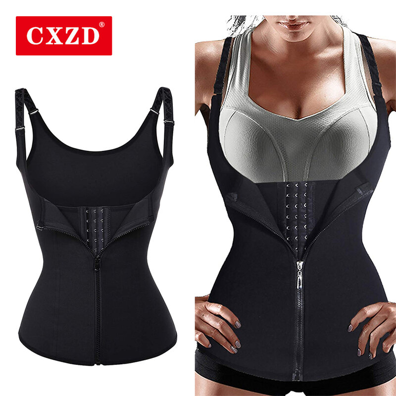 CXZD Rompi Push Up Pelatih Pinggang Wanita Korset Perut Pembentuk Tubuh Korset Cincher Pinggang Rompi Ritsleting Ukuran Plus S-4XL Pakaian Pembentuk