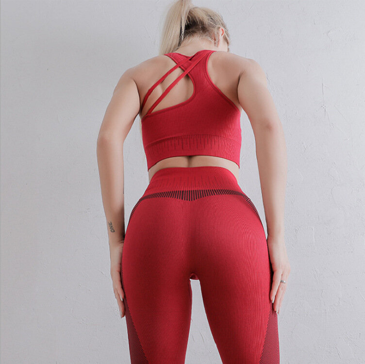 Sem costura conjunto de yoga roupas de fitness roupas esportivas 4 cores cintura alta gym leggings feminino esporte correndo treino esportivo