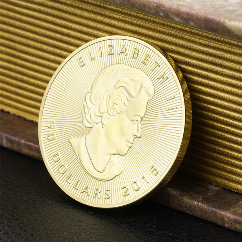 Pièce commémorative en feuille d'érable, pièce de monnaie dorée, pièce commémorative de la reine du quartier général