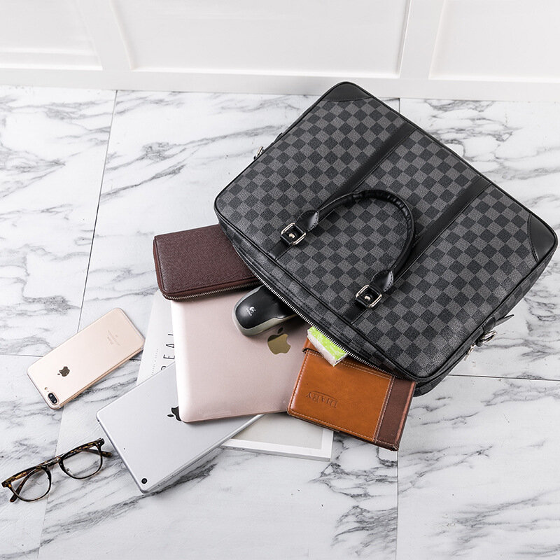 Classic Plaid Design Business Briefcase men messenger bag Tote Shoulder Bag travel Laptop Bag Large Capacity Handbag Travel Bag