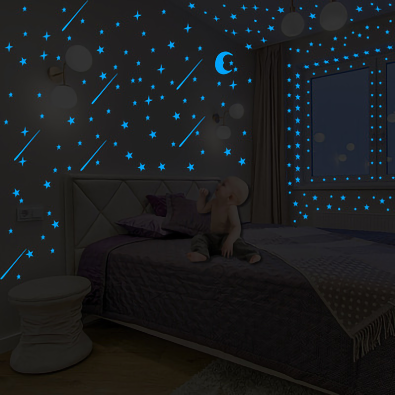 Venda quente nova estrela luminosa meteoro adesivos de parede, sala de estar quarto das crianças decoração para casa fluorescentes adesivos diy