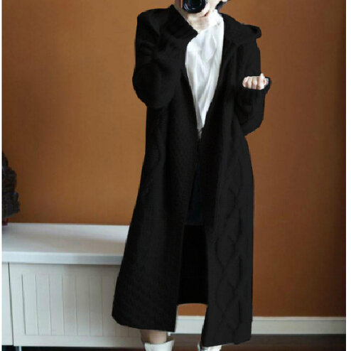 뜨거운 판매 가을 겨울 새로운 후드 캐시미어 카디건 스웨터 여성 단색 두꺼운 부드러운 패션 긴 여성 긴 소매 탑