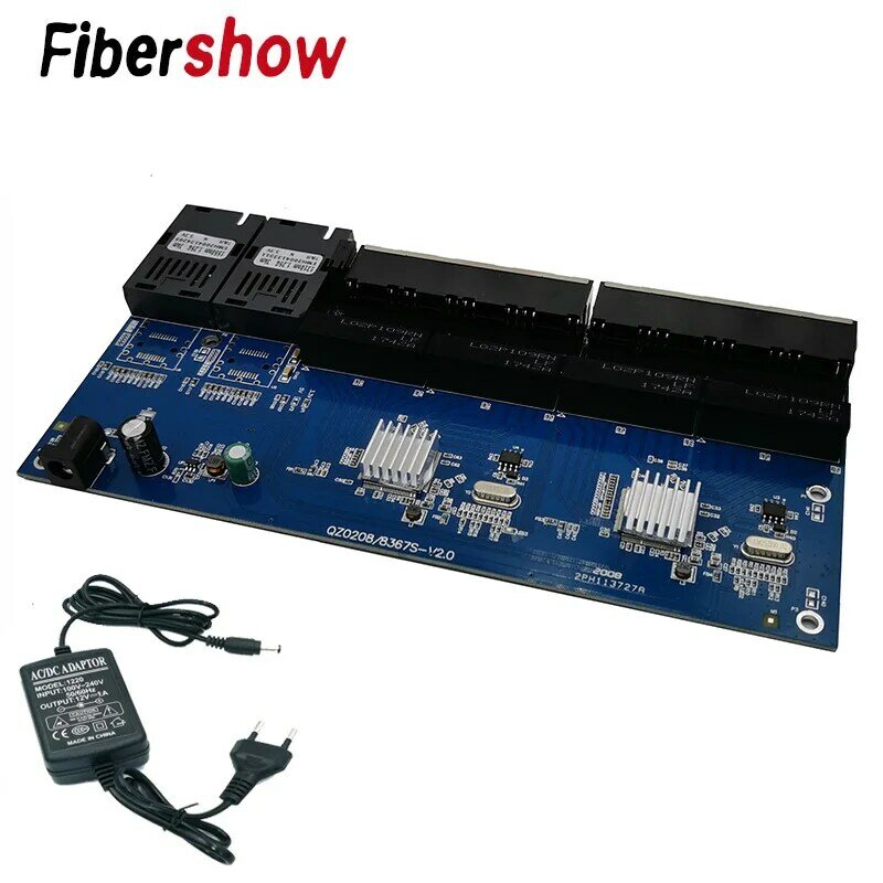 Gigabit Ethernet switch Fiber Optical Media Converter PCBA 8 RJ45 UTP and 2 SC fiber Port 10/100/1000M  Board PCB 1pCS