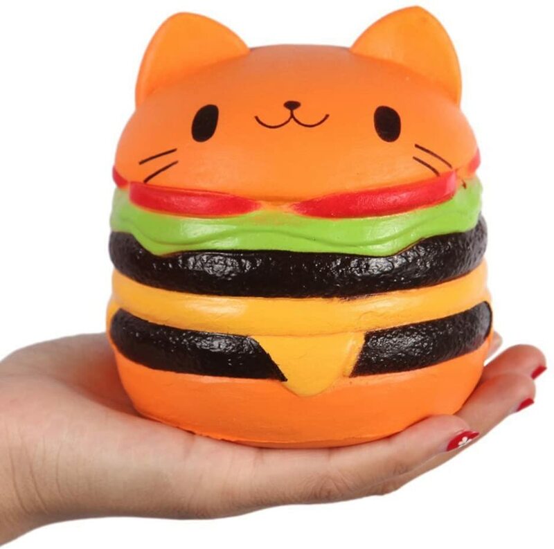 Cute Cat Head Hamburger Squishy Toy, Soft Slow Rising Squeeze Toy, Pão Simulado, PU Perfumado, Coleção do Presente