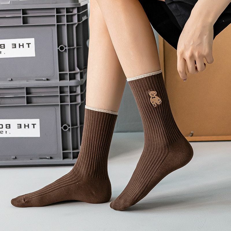 Милые Носки с рисунком медведя калзини в виде животных Y2K, модные однотонные мягкие носки для женщин и девушек