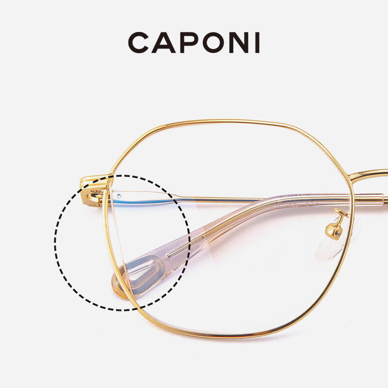 CAPONI-Montura de gafas para mujer, lentes de diseño hueco, a la moda, montura de Metal, antiluz azul, para ordenador, BF20201