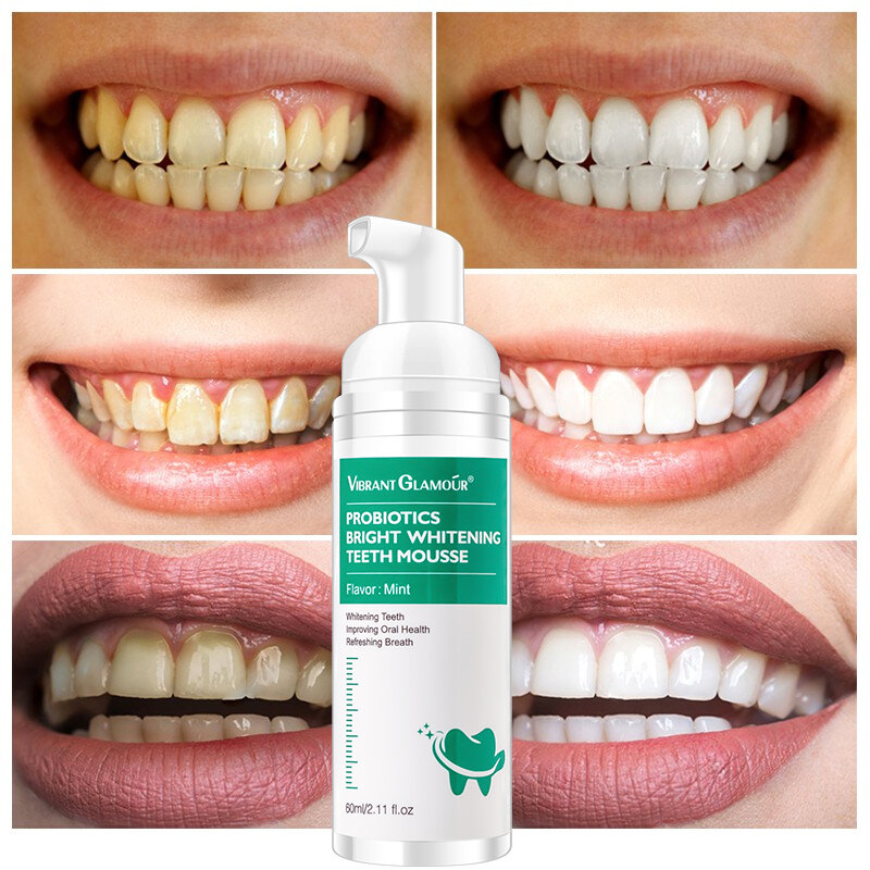 GLAMOUR vibrante sbiancamento dei denti Mousse detergente denti luminosi rimuovere le macchie di placca riparazione dell'alito fresco dentifricio per danni orali
