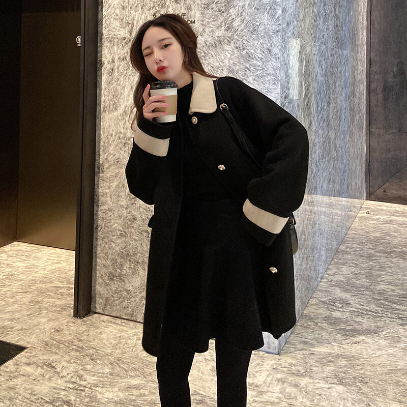 Manteau de laine noir Double face pour femme, petit manteau court en laine, nouvelle collection automne/hiver 2020