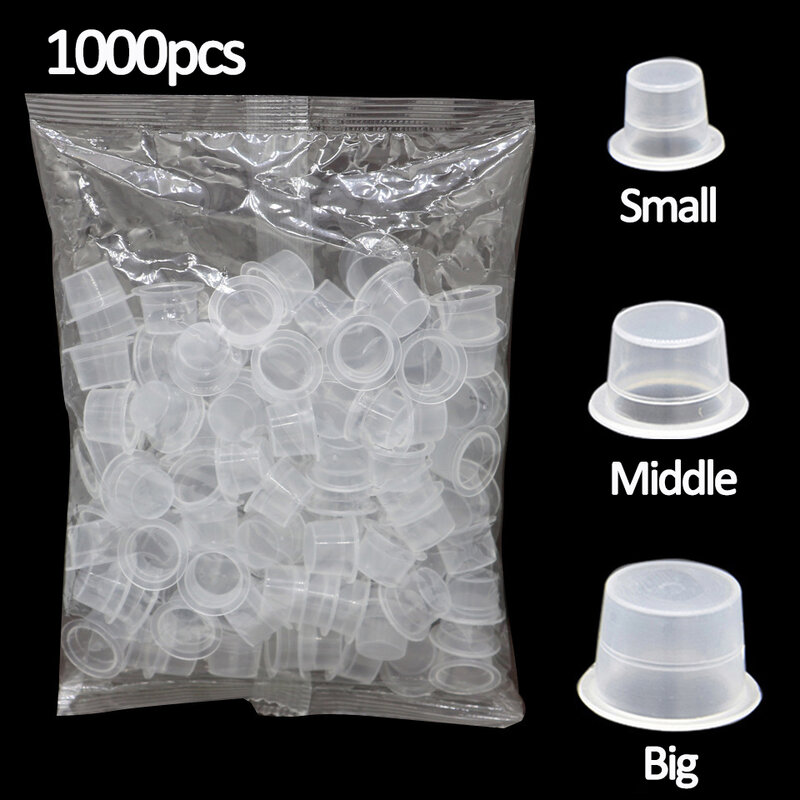 1000 Buah Cangkir Tinta Tato Plastik Wadah Penyangga Bening Sekali Pakai Suplai Topi untuk Tinta Permanen Cangkir Pigmen Tato Rias Wajah