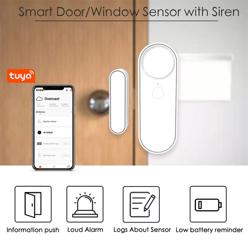 Tugard d21 tuya inteligente wi fi sensor de porta janela aberta/fechar detector app suporte controle alexa smartlife google alarme segurança em casa