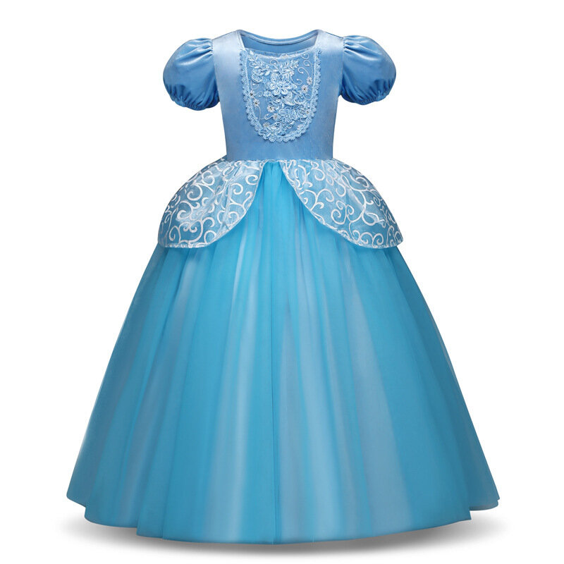 Disney Cinderellaเจ้าหญิงเดรสสำหรับสาวคริสต์มาสเครื่องแต่งกายพรรคบอลชุดสาวฤดูร้อนชุดตาข่าย