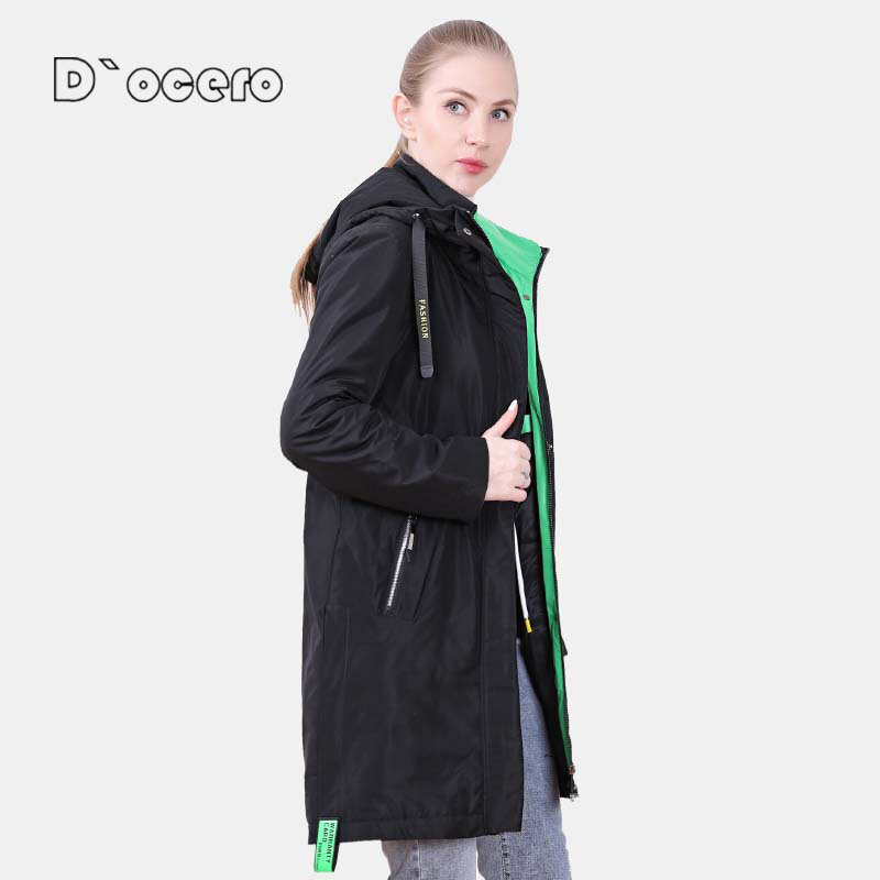 D'OCERO 2021 nuova giacca primaverile per donna Plus Size parka femminile lungo impermeabile cappotto autunnale caldo capispalla con cappuccio moda