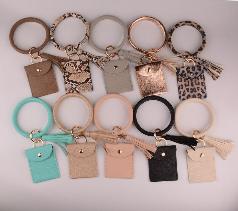Nieuwe Hot Verkoop Sleutelhanger Tas Voor Vrouwen Mannen Leopard O Wallet Pu Leather Tassel Card Bag Snake Bloem Armband Sleutelhanger sieraden