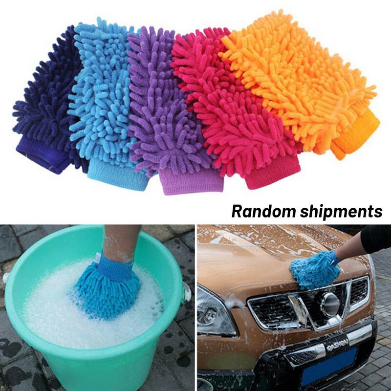 1pc luvas de lavagem do carro coral velo limpando luva de limpeza do carro chenille auto arruela de poeira luva anti risco cor aleatória