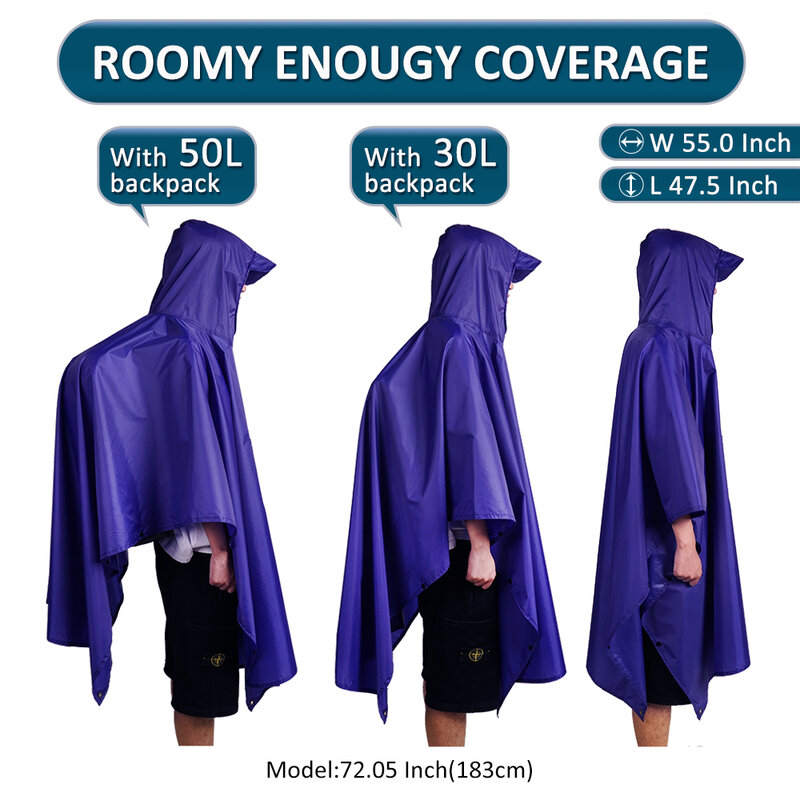 SaphiRose-3 in 1 후드 레인 판초 방수 비옷 재킷, 남성 여성 성인 야외 텐트 매트