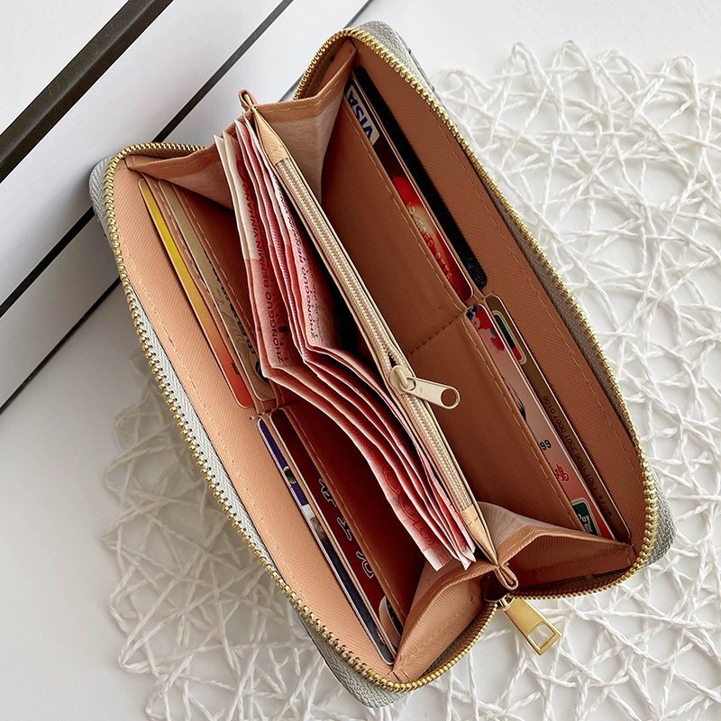女性織り財布手首ハンドル電話ケースロングセクションマネーポケットポーチハンドバッグ女性財布カードホルダー財布