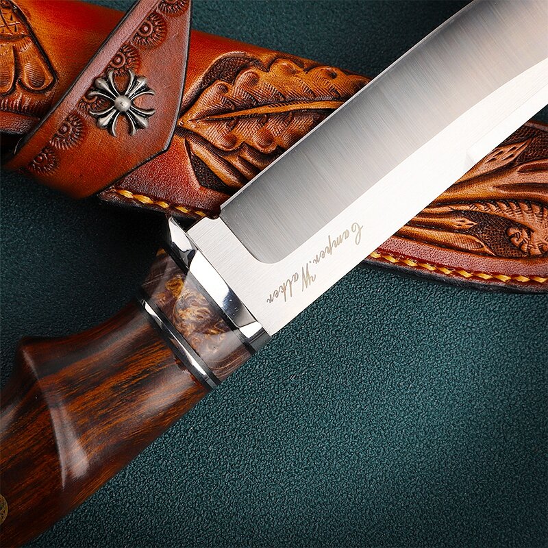 ALVELY-cuchillo fijo de acero al polvo M390, herramienta afilada de supervivencia al aire libre, para acampar y cazar, hecho a mano, mango de madera de alta calidad