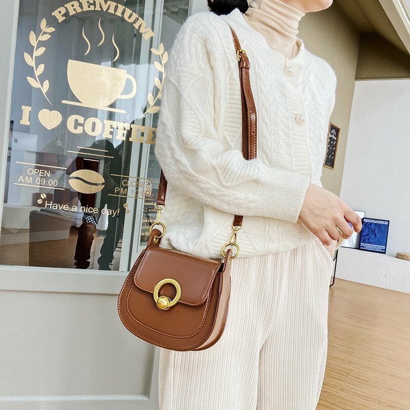 Bolsa de selim feminina, bolsa de ombro com aba de couro pu de alta qualidade, cor sólida, para mulheres, 2021