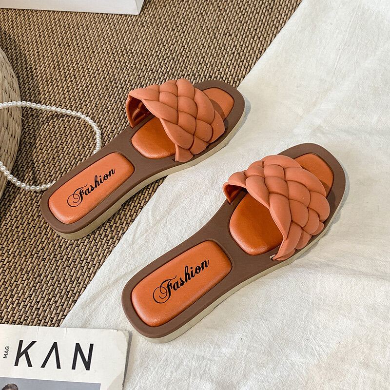 Pantofole temperamento donna YISHEN Design intrecciato punta aperta Set piedi sandali piatti da spiaggia per vacanze infradito Casual scarpe da donna