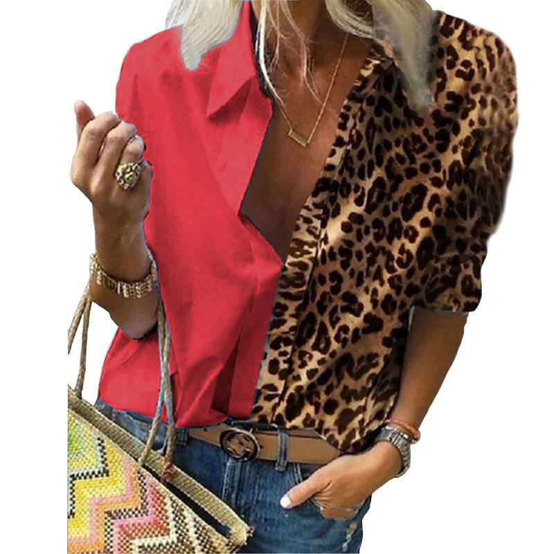 Snake yx roupas femininas outono e inverno nova moda feminina leopardo impressão manga longa camisa solta chiffon camisa plus size