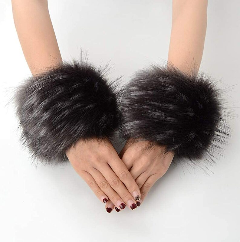 ผู้หญิงขนสัตว์ฤดูหนาว Faux Fur สั้นข้อมือ Cuffs Furry วงแขนอุ่น