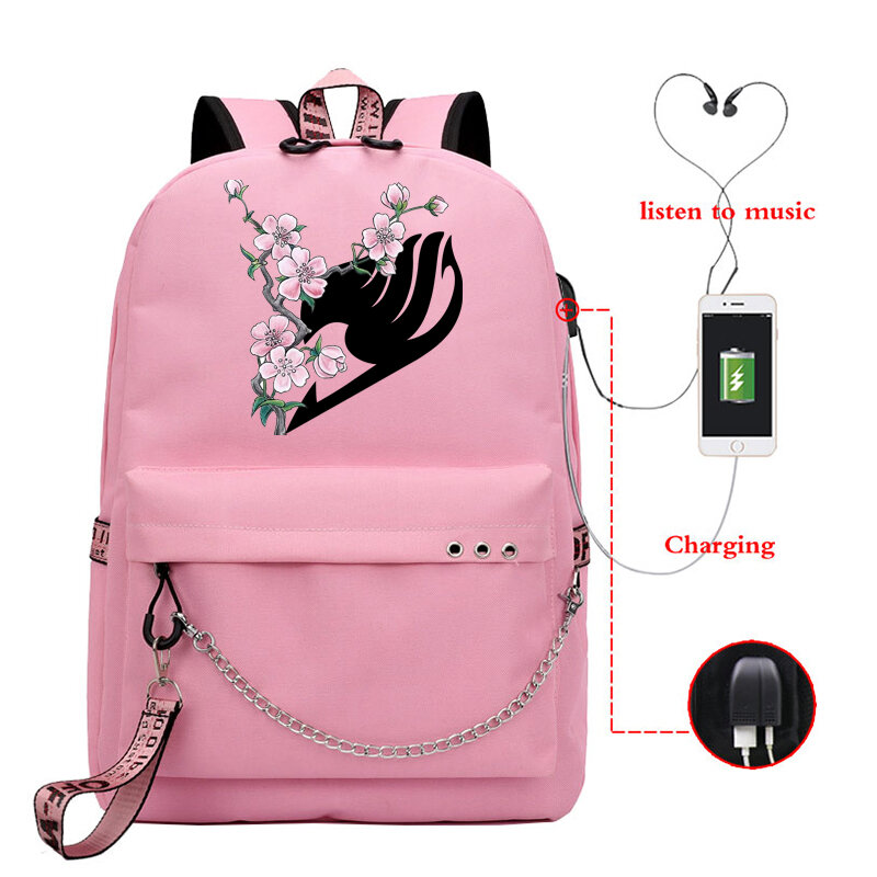 Модный рюкзак с рисунком сказочного хвоста для мужчин и женщин, школьный ранец черного цвета в стиле аниме для девочек-подростков, сказочны...