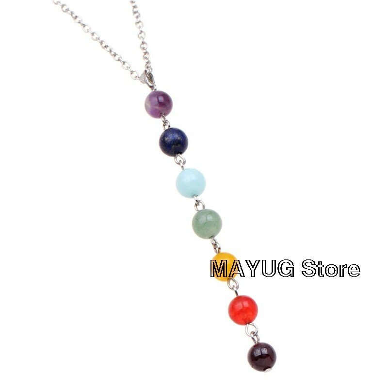 Gem Stone 7 Chakra Beads Pendant Necklace Women Yoga Reiki Healing Balancing Maxi Chakra Necklaces Bijoux Femme Jewelry 2022 New