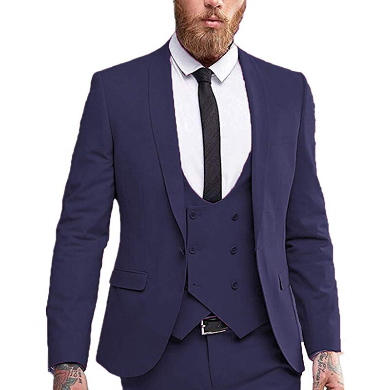 Chaleco de doble botonadura para hombre, traje de 3 piezas, ajustado, Formal, de negocios, esmoquin de solapa con muescas, Para Boda (Blazer + chaleco + pantalón)