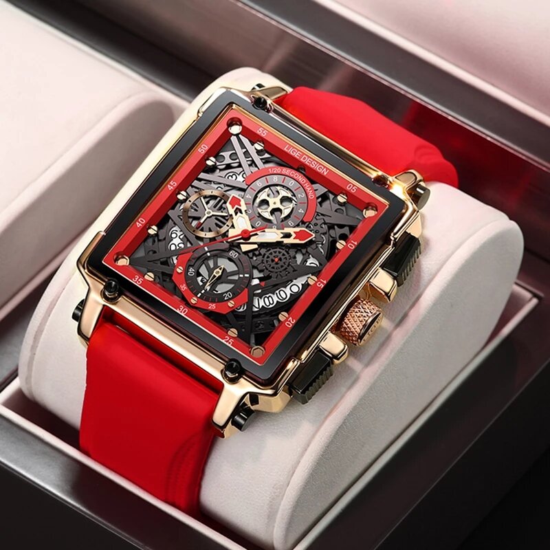 2021 novos relógios masculinos lige marca de luxo à prova dwaterproof água quartzo relógio quadrado para homem data esporte oco relógio masculino relogio masculino