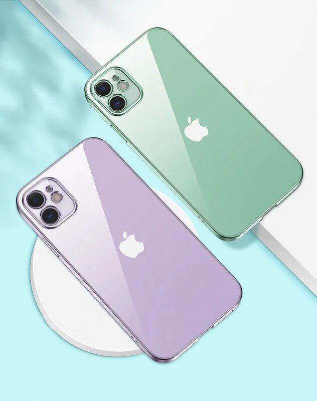 Chapeamento de luxo claro caso do telefone para o iphone 12 11 pro x xr xs max mini 7 8 plus se 2 2020 quadro quadrado silicone transparente capa