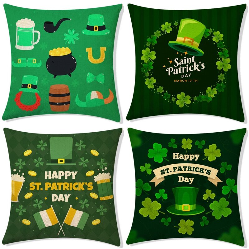 해피 세인트 Patricks 데이 장식 녹색 Pillowcase St. Patricks 데이 파티 아일랜드 파티 럭키 클로버 쿠션 커버