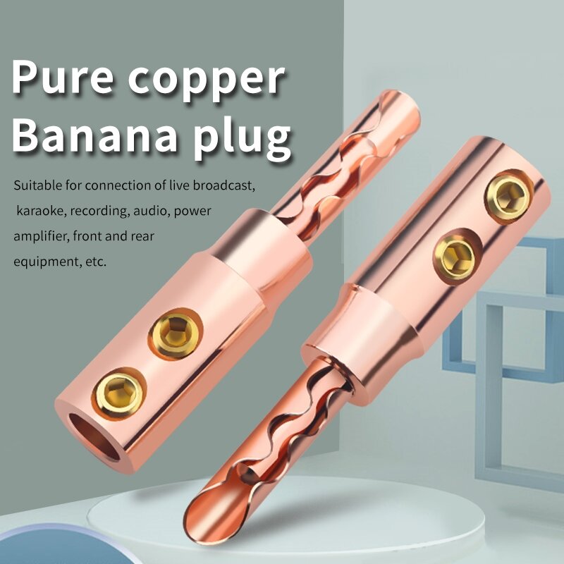 8Pcs High Performance Red Pure Copper Speaker Cable Banana Plugs hifi Audio Grade connector