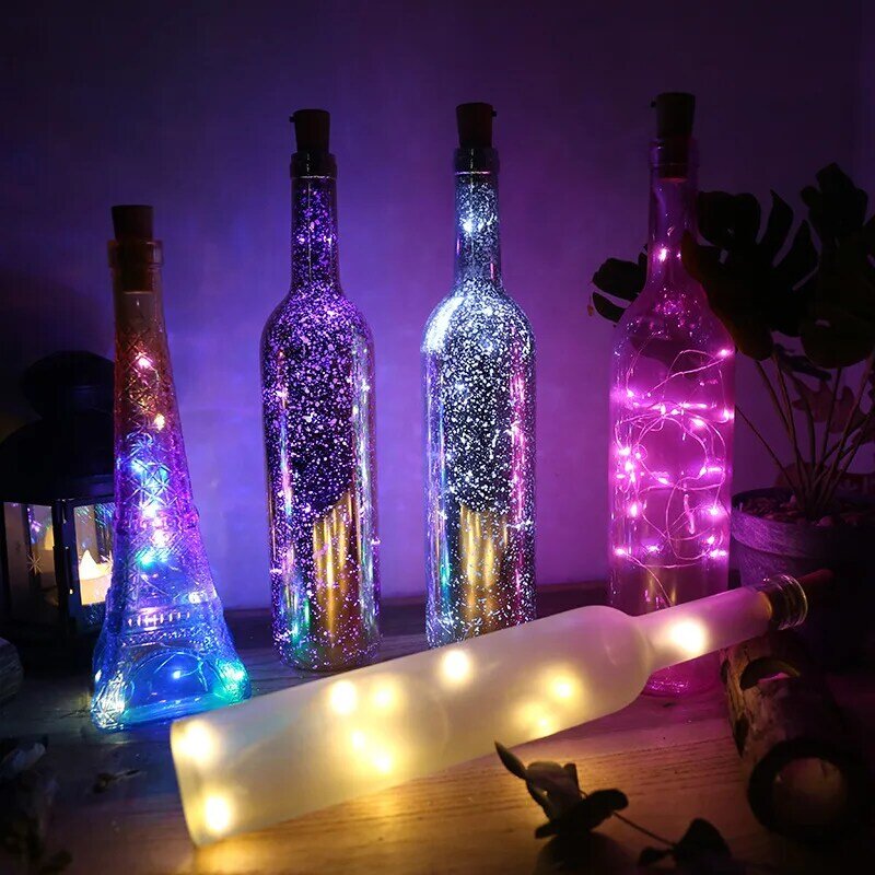 Decoração de natal, à bateria, luz de rolha, garrafa de vinho, 1m/2m, faça você mesmo, cordão de luz de led, decoração de sala, luzes de fadas