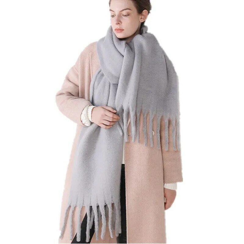 Cor doce grosso quente mulheres inverno scarfs xale senhoras roubou falso cashmere cor sólida cachecóis poncho