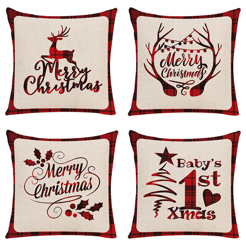 Christmas Cushion Cover Merry Christmas ตกแต่งสำหรับ Home 2021เครื่องประดับคริสต์มาส Navidad Noel Xmas ของขวัญ Happy New Year 2022