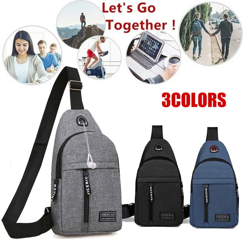 Men Shoulder Bag Sling Chest Bag Pack Outdoor Travel Sport USB Charging Crossbody Bags Handbag Women Crossbody Backpack