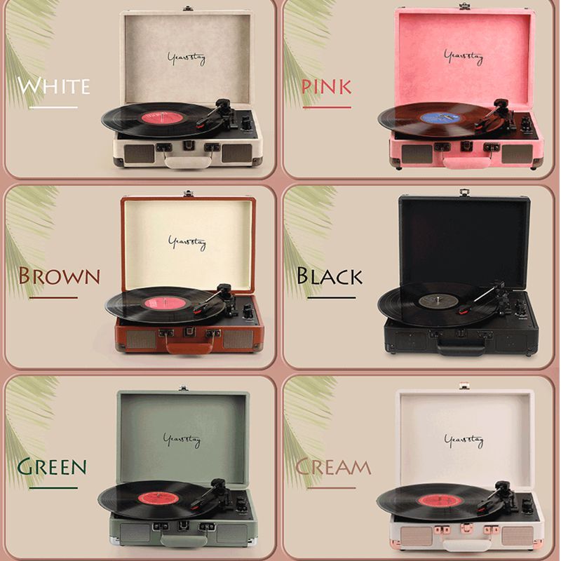 Vinyl Turntable Record Player LP Disc 33/45/78 RPM BT5.0 Portable Leather Gramophone Phonograph Speaker 3.5mm Antique Retro