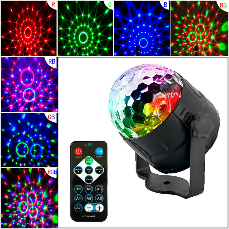 luces giratorias de 3W con luces de escenario LED RGB para Luces de discoteca activadas por sonido 