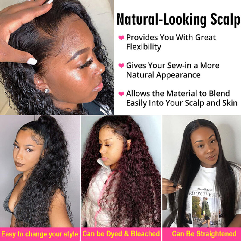 Peluca de cabello humano ondulado para mujeres negras, postizo de encaje Frontal, HD, 26, 28 pulgadas, 4x4