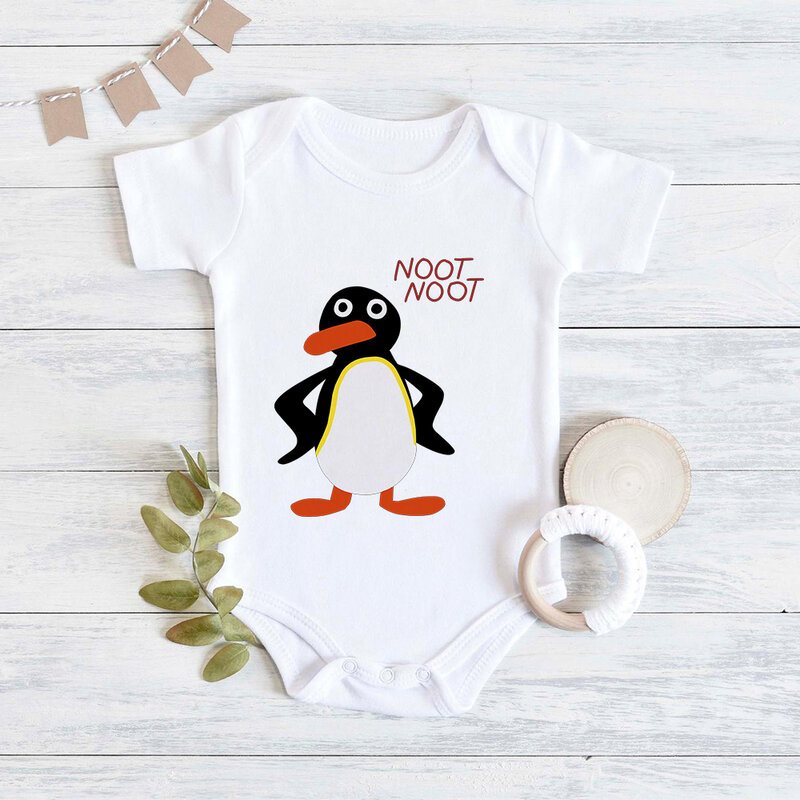 Noot Noot Pingu Gedrukt Baby Kleding Populaire Animatie Pasgeboren Leuke Cartoon Bodysuit Zomer Baby Jongens Meisjes Jumpsuits 0-24M